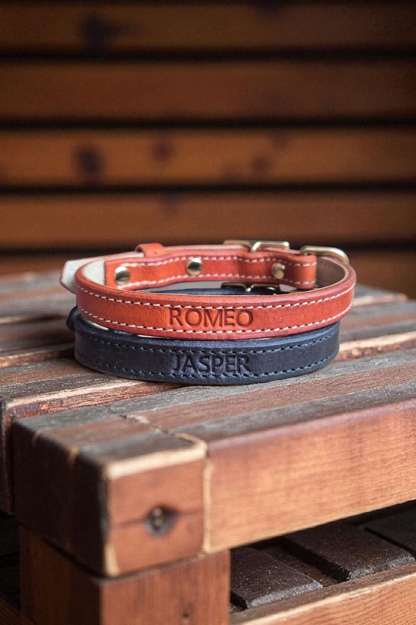 Country Style Lined leather dog collar