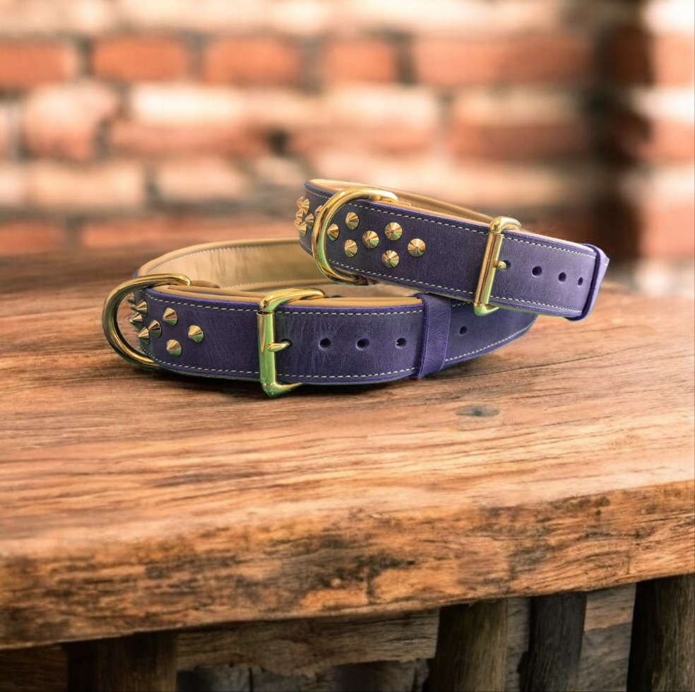 3.8cm wide studded leather dog collars