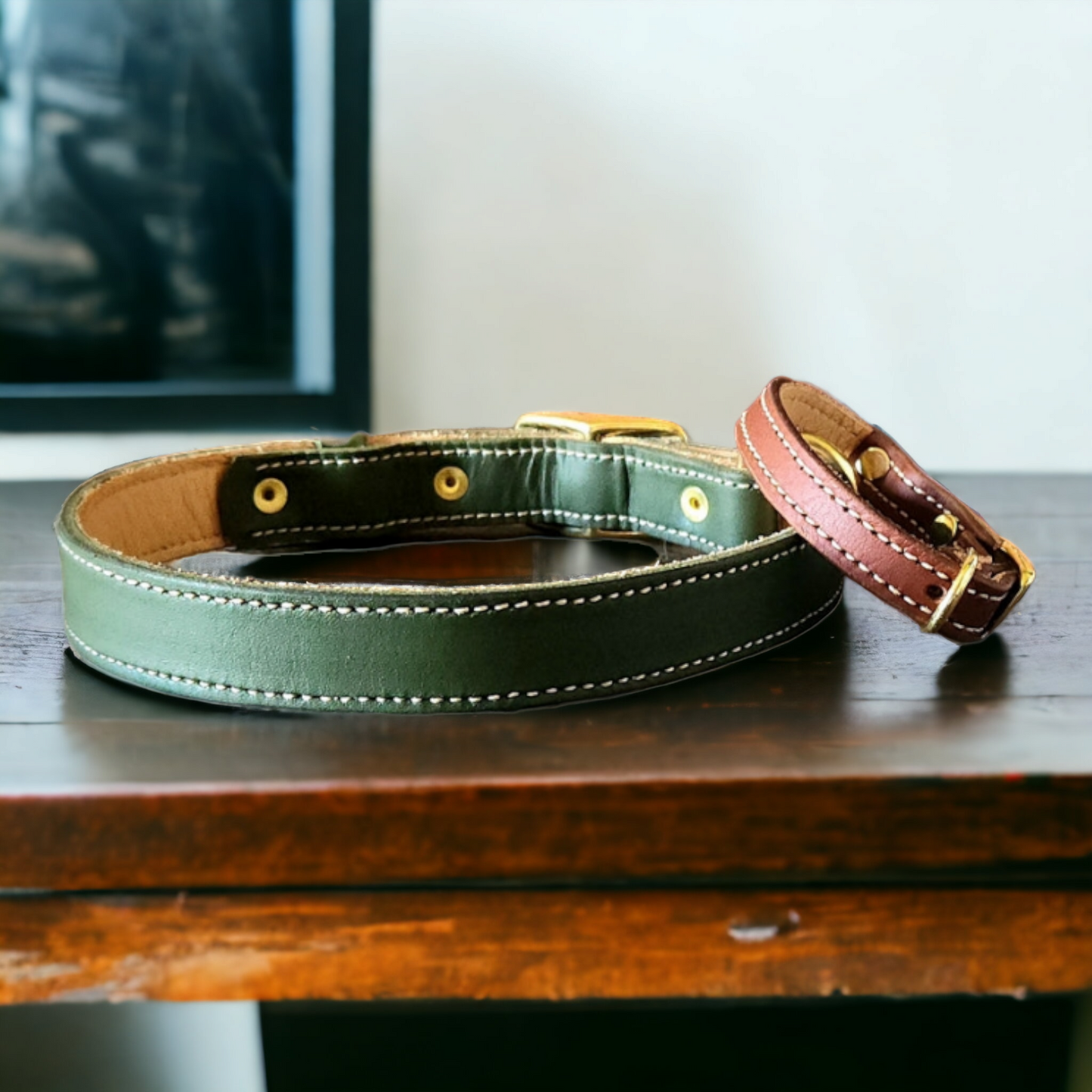 Country style lined leather dog collar