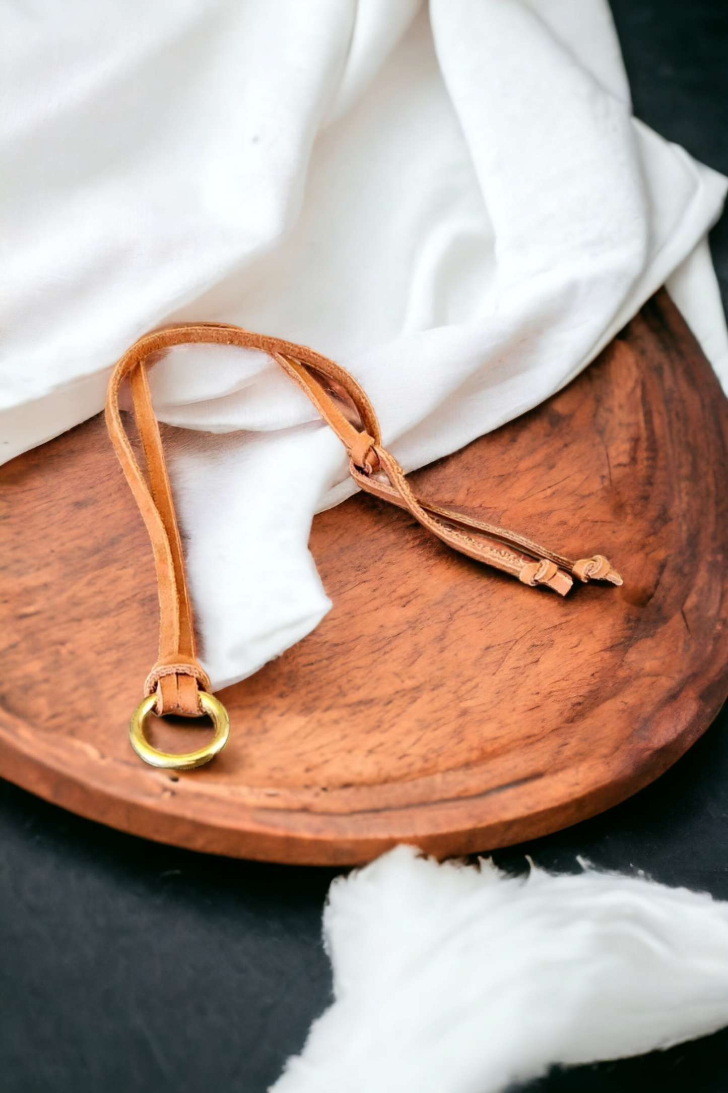 Boho leather ring tie necklace