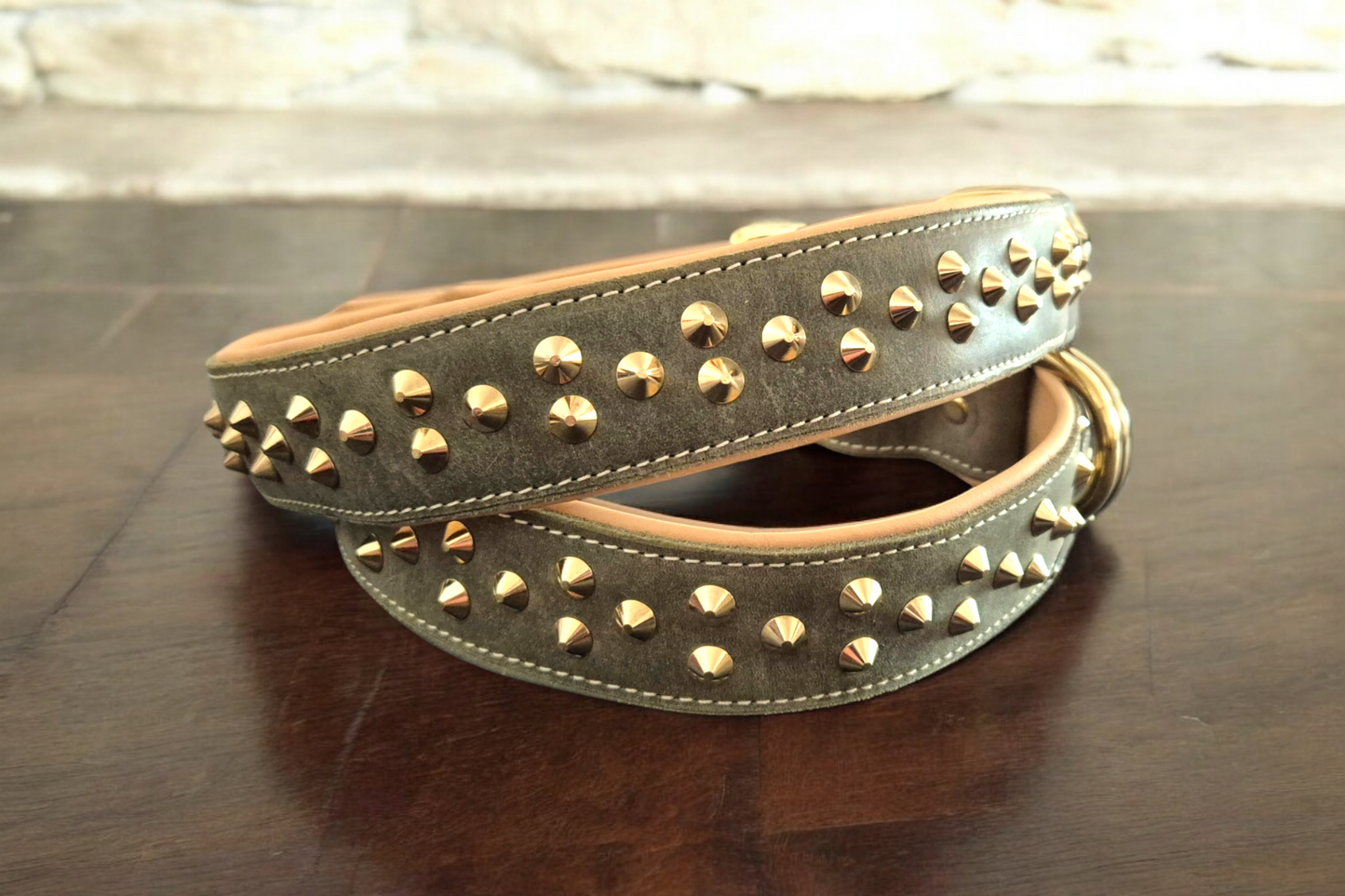 3.8cm wide studded leather dog collars