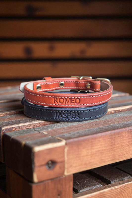 Country Style Lined leather dog collar