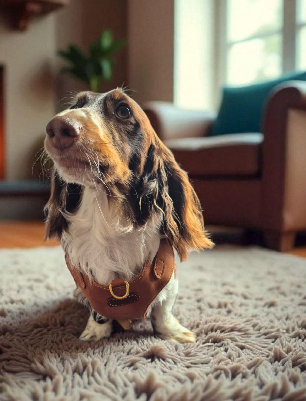 Leather dog harness in soft tan