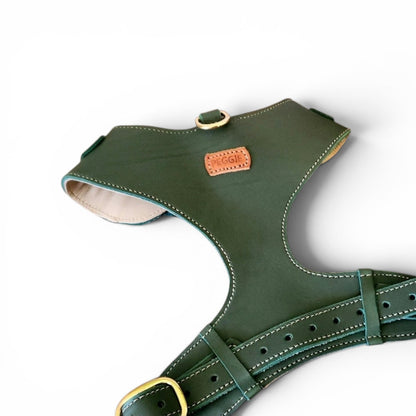 "Amelia" Green Australian leather dog harness
