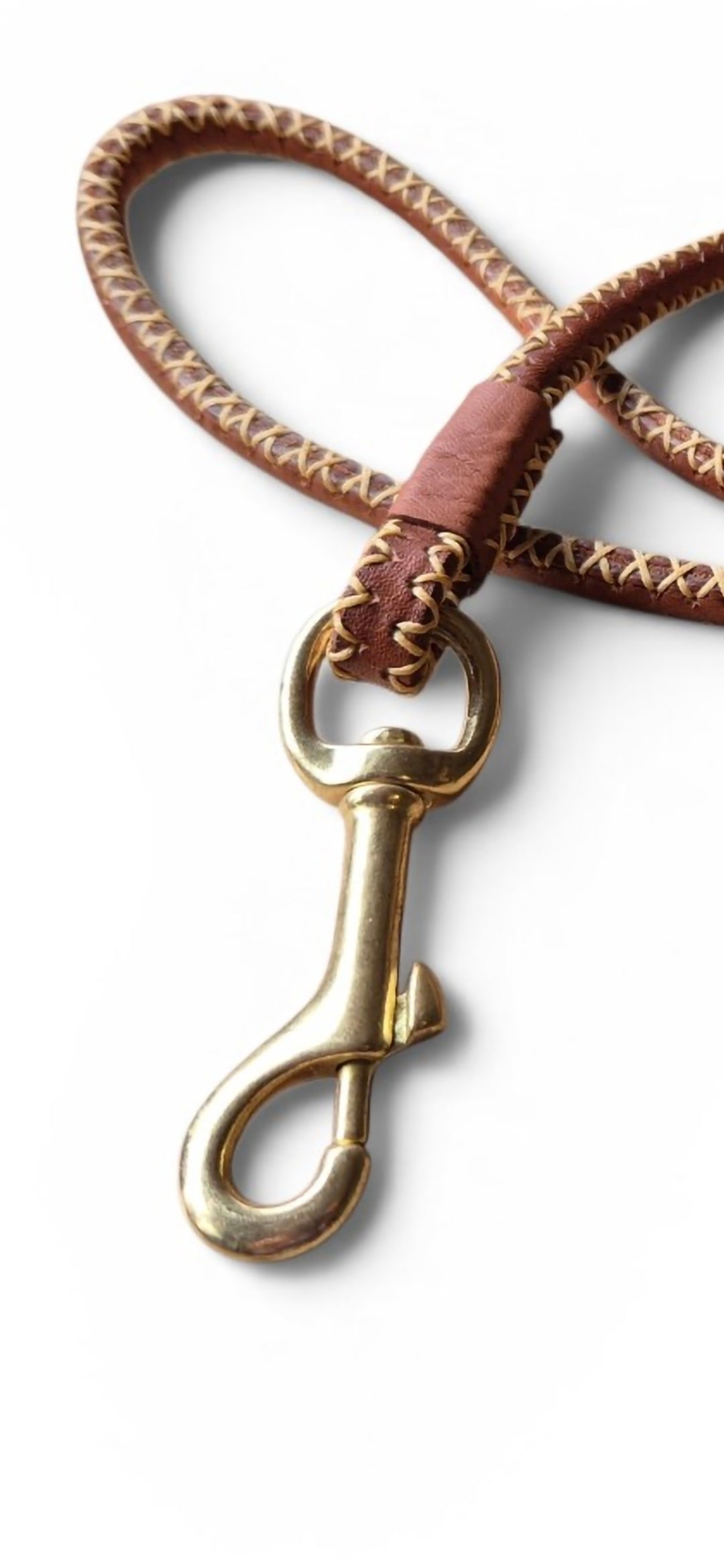 2.5m 1cm wide rolled leather leash, corset stitching