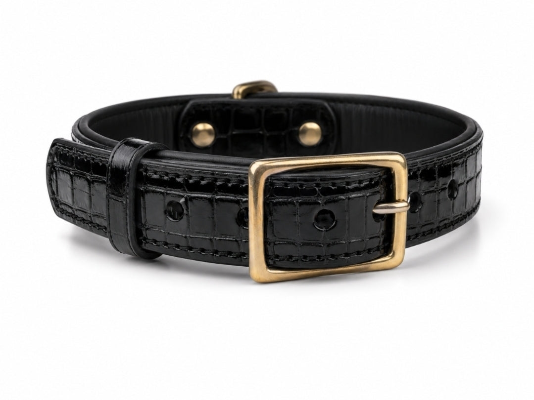 25mm Australian Crocodile skin Middle d ring leather dog collars