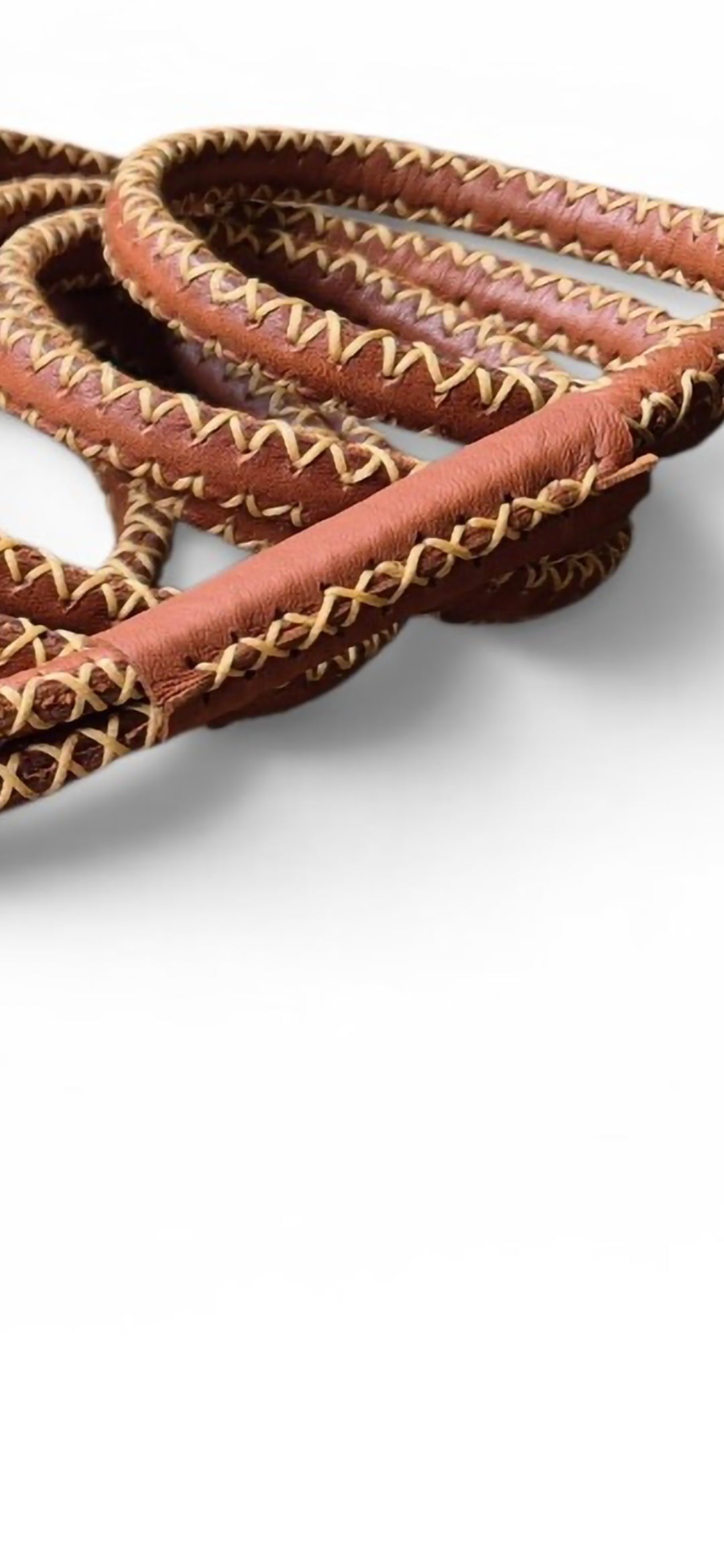 2.5m 1cm wide rolled leather leash, corset stitching