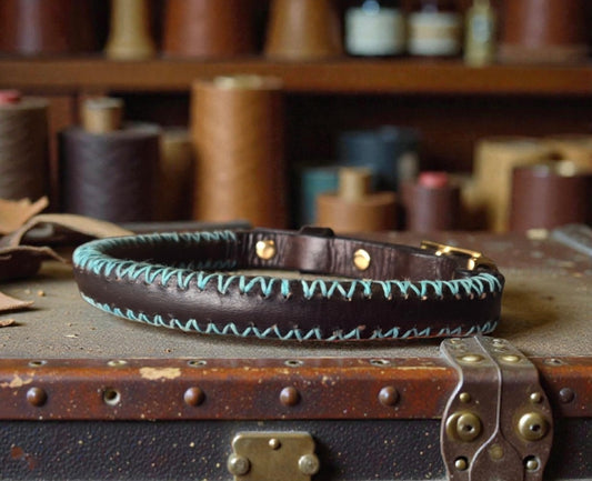 Turquoise stitched Rolled country style collars 1.6cm wide