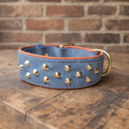 3.8cm wide studded leather dog collars