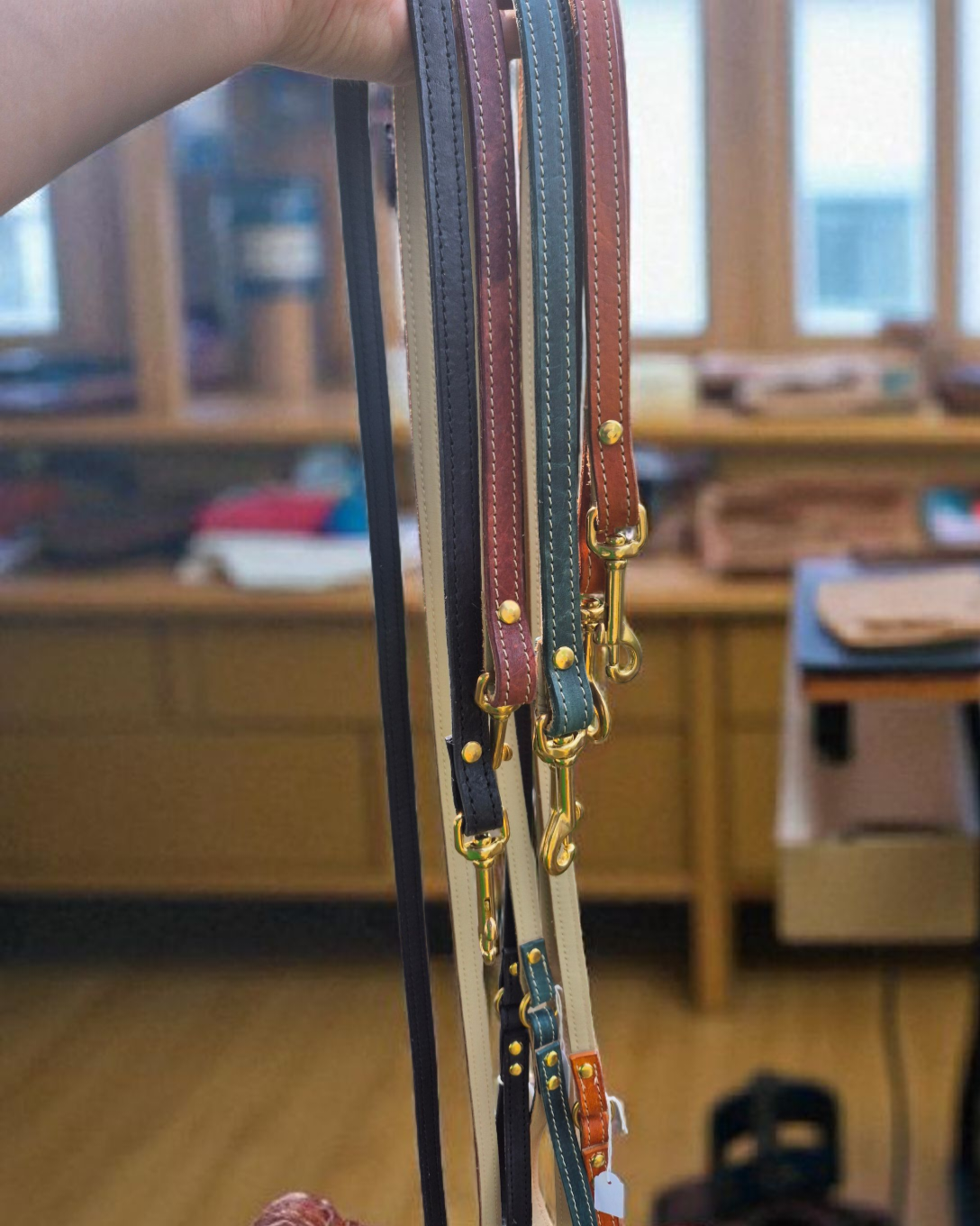 Leather dog leashes